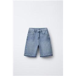 EMBROIDERED FRAYED DENIM BERMUDA SHORTS