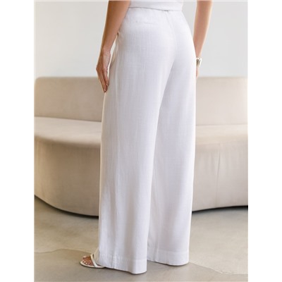 Свободные брюки палаццо на эластичном поясе изо льна с вискозой