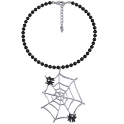 Колье Паук (эмаль черная, белая, агат черный 6мм; покрытие родий) 38-45см, Есть комплект