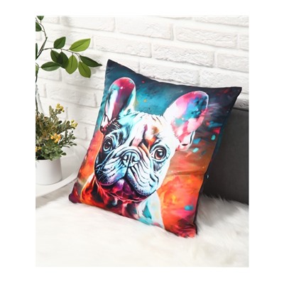 Декоративная атласная наволочка "Бульдог" 45х45см интерьерная