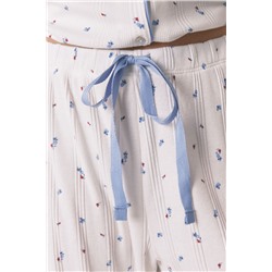 Pijama camisero algodón flores blanco