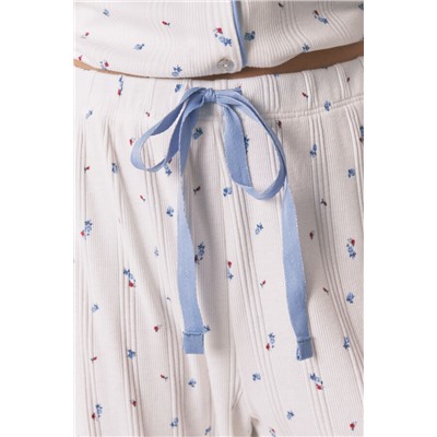 Pijama camisero algodón flores blanco