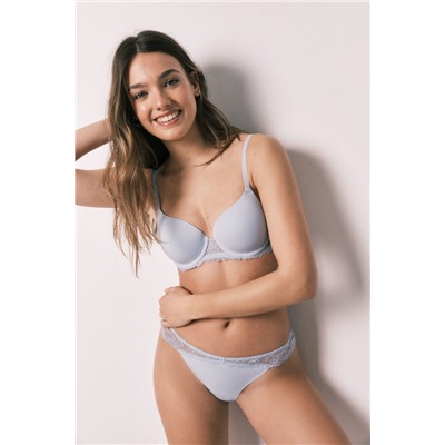 Tanga microfibra y encaje azul