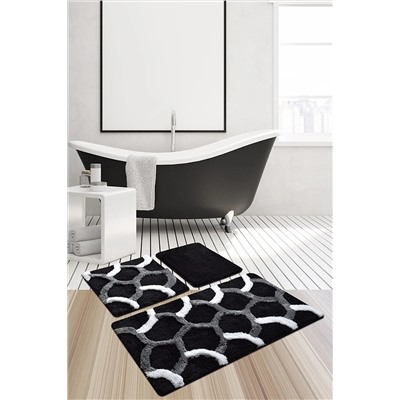 Chilai Home ELEGANT SİYAH 3 LU SET Klozet Takımı, Banyo Paspas Seti Halısı 8682125935867