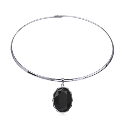 Колье Сияние (кристаллы SW черные; покрытие родий) 42см, Есть комплект