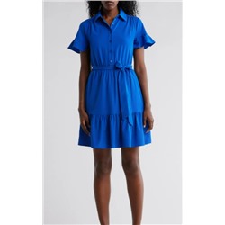 Tie Waist Ruffle Hem Dress DKNY