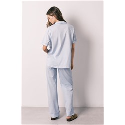 Pijama camisero 100% algodón rayas azul