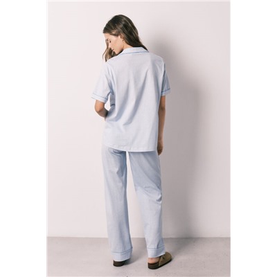 Pijama camisero 100% algodón rayas azul