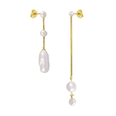 Серьги (жемчуг барочный белый; покрытие золото), Есть комплект
