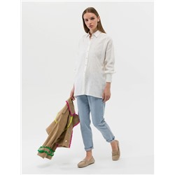 Ekru Keten Karışımlı Oversize Gömlek
