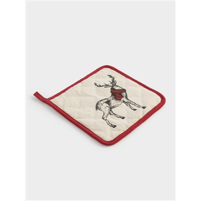 Прихватка, 20x20 см, хлопок, серо-бежевая, Олень в шарфе, Deer