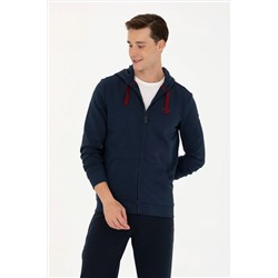 Erkek Lacivert Kapüşonlu Örme Hırka