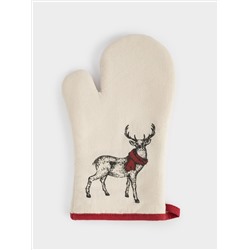 Прихватка-варежка, 18x30 см, хлопок, серо-бежевая, Олень в шарфе, Deer