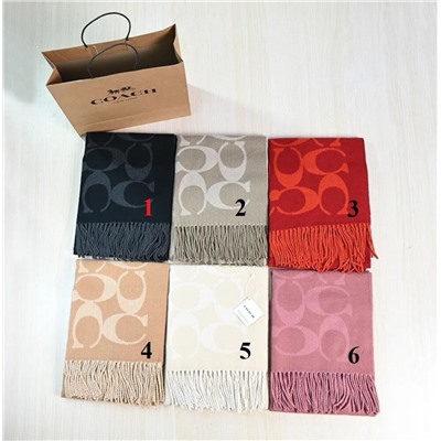 Зимний теплый и уютный шерстяной шарф с жаккардовым узором и надписью с подарочным пакетом COAC*H