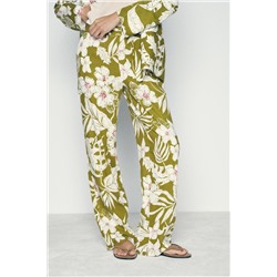 LINEN BLEND FLORAL PRINT TROUSERS