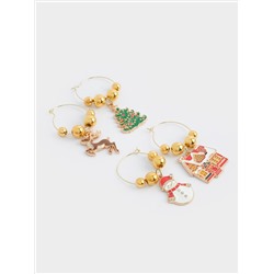 Подвеска для бокала, 4 шт, металл/стразы, Новогодние символы, New year