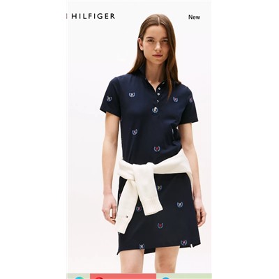 Allover Crest Stretch Polo Dress
