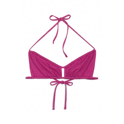 Top bikini fruncido rosa brillo