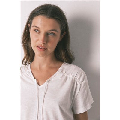 Camiseta manga corta algodón frunce blanco