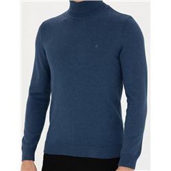 İndigo Melanj Slim Fit Basic Kazak