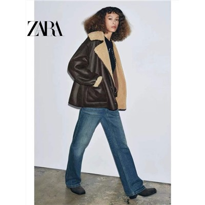 Женская дублёнка свободного кроя со спущенным плечом   ЗАР*А