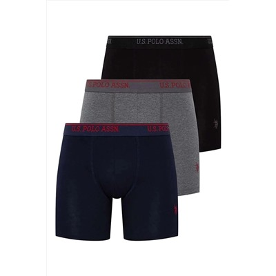 U.S. Polo Assn. 3&#39;lü Paket, Uzun Paçalı Erkek Boxer Set Pamuklu &amp; Likralı