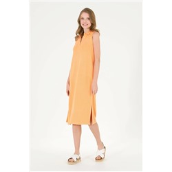 Kadın Turuncu Polo Yaka Örme Elbise