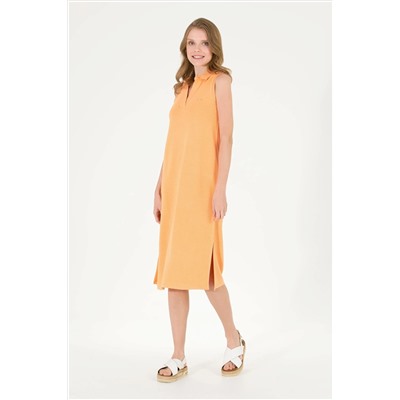 Kadın Turuncu Polo Yaka Örme Elbise