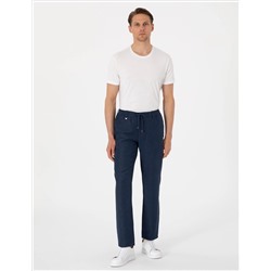 Lacivert Slim Fit Keten Karışımlı Pantolon