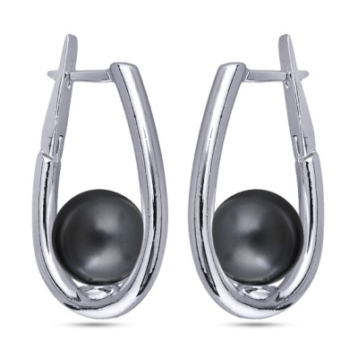 Серьги (Майорка 12мм черная матовая; покрытие родий), Есть комплект