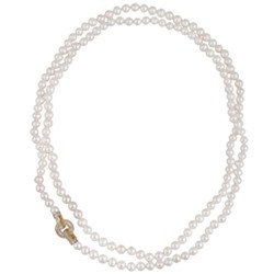 Колье (жемчуг белый 7-8мм, фианит; покрытие золото) 120см, Есть комплект