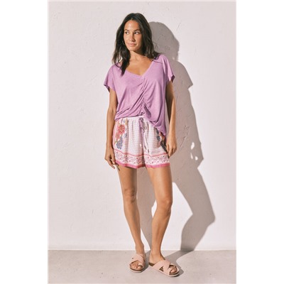 Camiseta corta viscosa lino lila