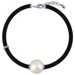 Колье Гевея (Майорка белая 30мм, каучук черный; покрытие родий) 45-50см, Есть комплект