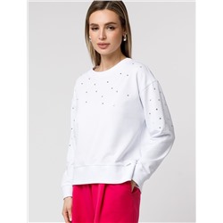 Свитшот из эластичного футера с принтом стразами