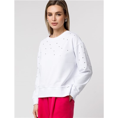 Свитшот из эластичного футера с принтом стразами