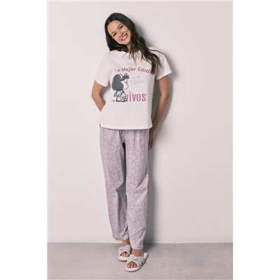 Pijama largo algodón Mafalda florecitas