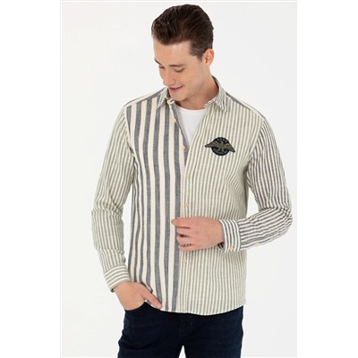 Erkek Çizgili Lacivert Gömlek