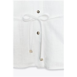 LINEN BLEND BELTED BLOUSE