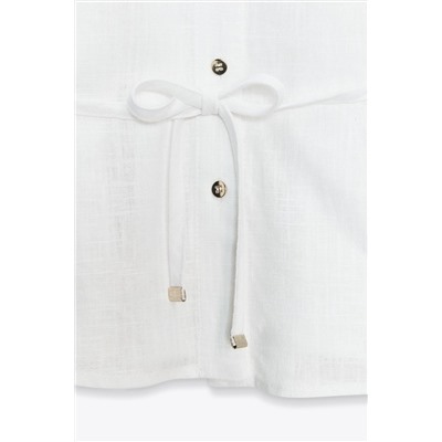 LINEN BLEND BELTED BLOUSE
