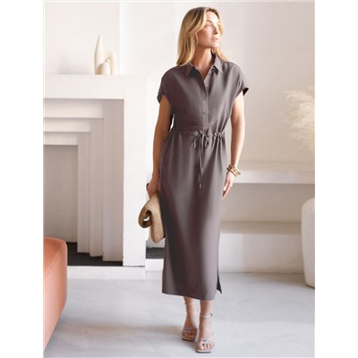 Платье-рубашка с кулиской на талии из плотного лиоцелла