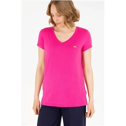 Kadın Fuşya V - Yaka Basic Tişört