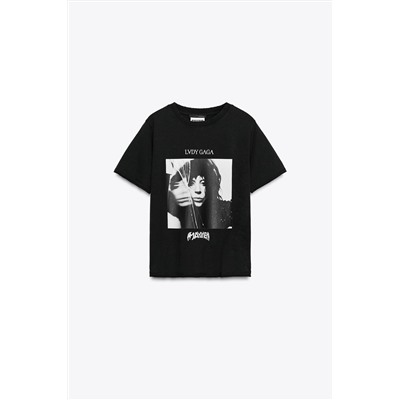 LADY GAGA FADED-EFFECT T-SHIRT