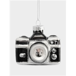 Игрушка елочная, 7х5 см, стекло, черно-белая, Фотоаппарат, New year