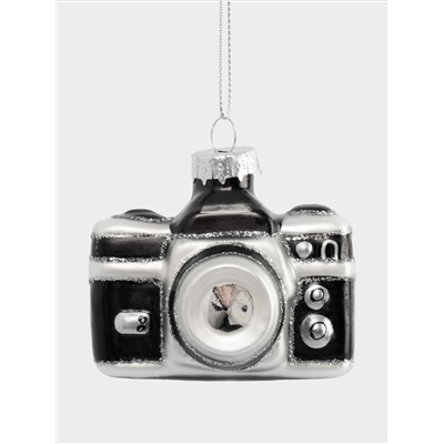 Игрушка елочная, 7х5 см, стекло, черно-белая, Фотоаппарат, New year