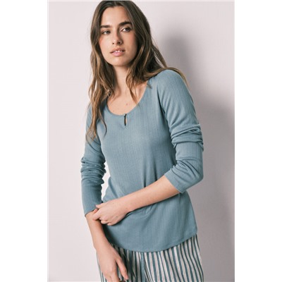 Pijama largo verde estampado rayas