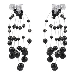 Серьги Грозди (Майорка черная 3-7мм, SW черные; покрытие родий), Есть комплект