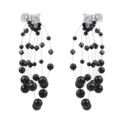 Серьги Грозди (Майорка черная 3-7мм, SW черные; покрытие родий), Есть комплект