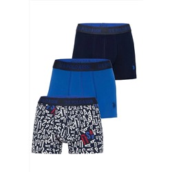 U.S. Polo Assn. 3'lü Erkek Boxer Pamuklu & Likralı, Lacivert Baskılı