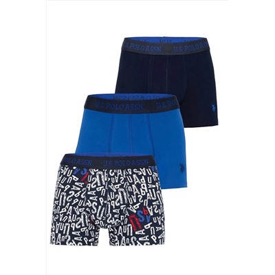 U.S. Polo Assn. 3'lü Erkek Boxer Pamuklu & Likralı, Lacivert Baskılı