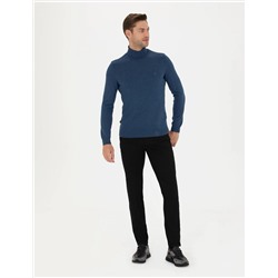 İndigo Melanj Slim Fit Basic Kazak